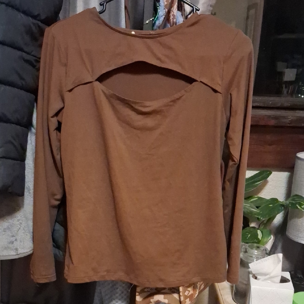 Yelete Brown Cutout Long Sleeve Top